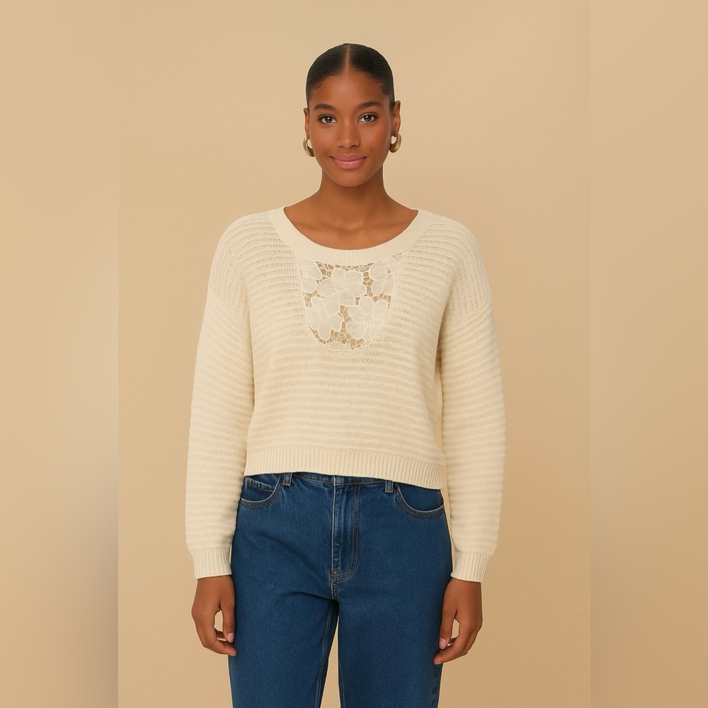 Farm Rio Crochet Lace Knit Sweater size Small
